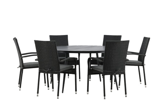 Break & Anna Spisebord ⌀150 + Spisestole Sort