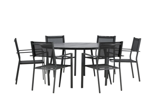 Break & Copacabana Spisebord ⌀150 + Spisestole Sort