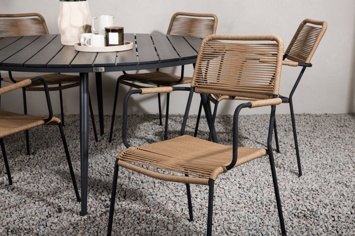 Break & Lindos Spisebord ⌀150 + Spisestole Brun