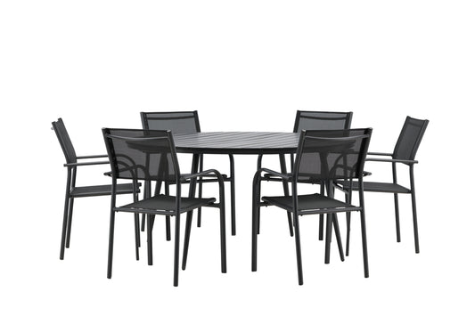 Break & Santorini Spisebord ⌀150 + Spisestole Sort