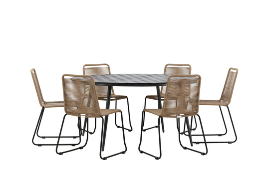 Break & Lindos Spisebord ⌀150 + Spisestole Brun