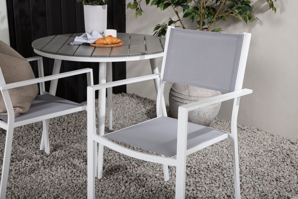 Rundt spisebord 90 Grå + Spisebordsstol 2-pak Grå