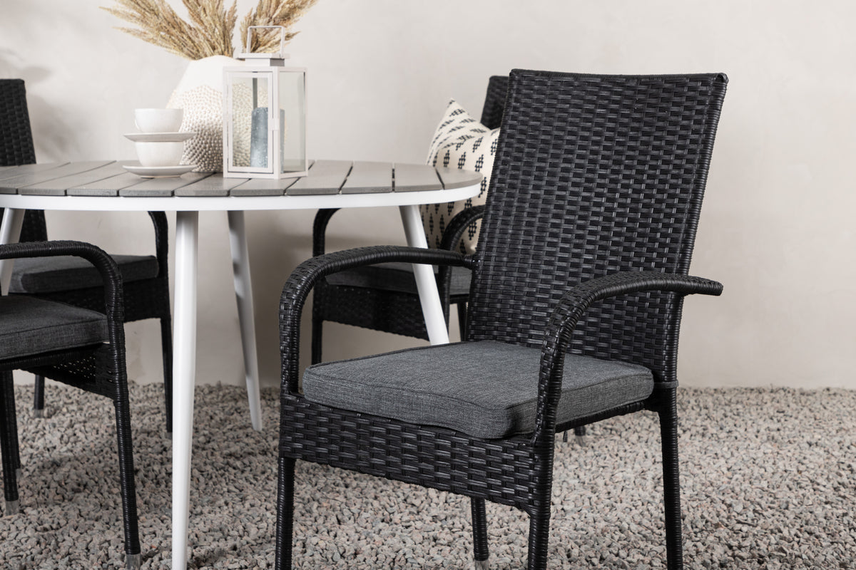 Rundt spisebord 120 Grå + Spisebordsstol 2-pak Sort