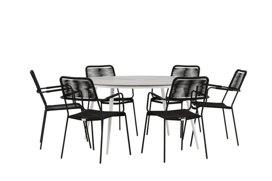 Break & Lindos Rundt Spisebord ø150 Grå + Spisestole Sort