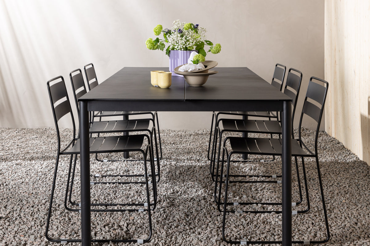 Lina & Modena Spisestole Sort + Spisebord 200x100