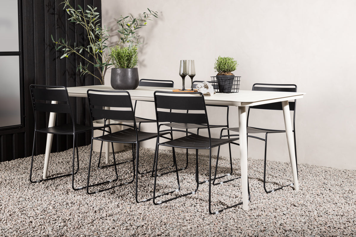 Lina Spisestole 2-pak Sort + Rektangulært Spisebord 200 x 90 Beige