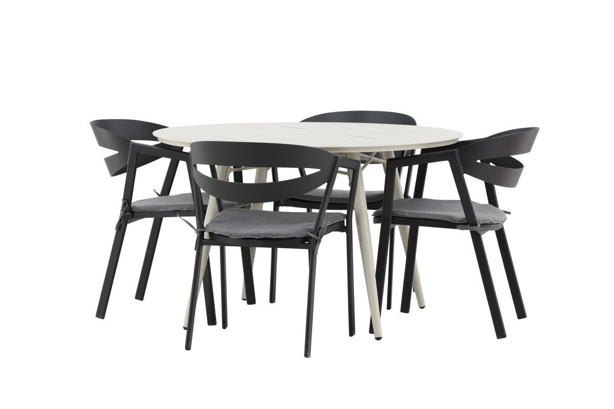 Spisebordsstol Sort + Rundt Spisebord 120 Beige