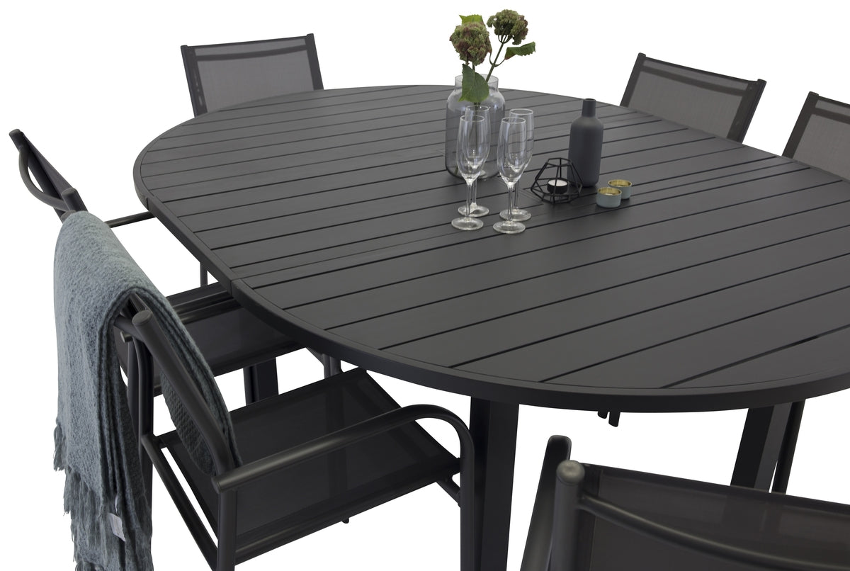 Venture Home Santorini & Marbella Spisebordsstole Sort + Spisebord ⌀140