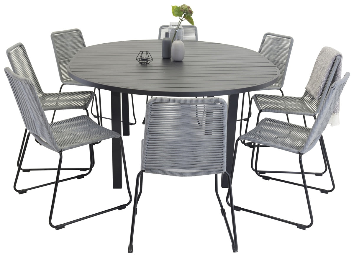 Rundt spisebord 140 Sort + Spisebordsstol 2-pak Grå