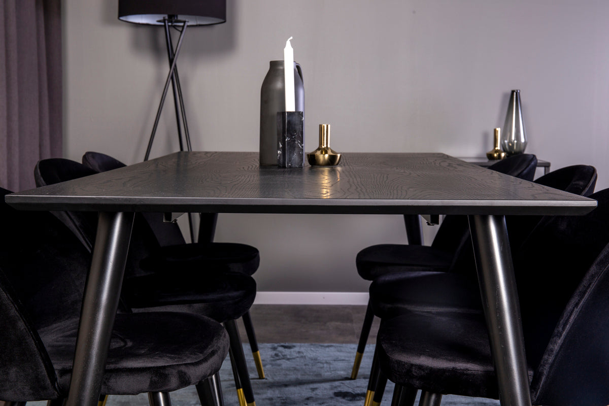 Rektangulært spisebord 180 x 90 Sort + Spisebordsstol 2-pak Sort