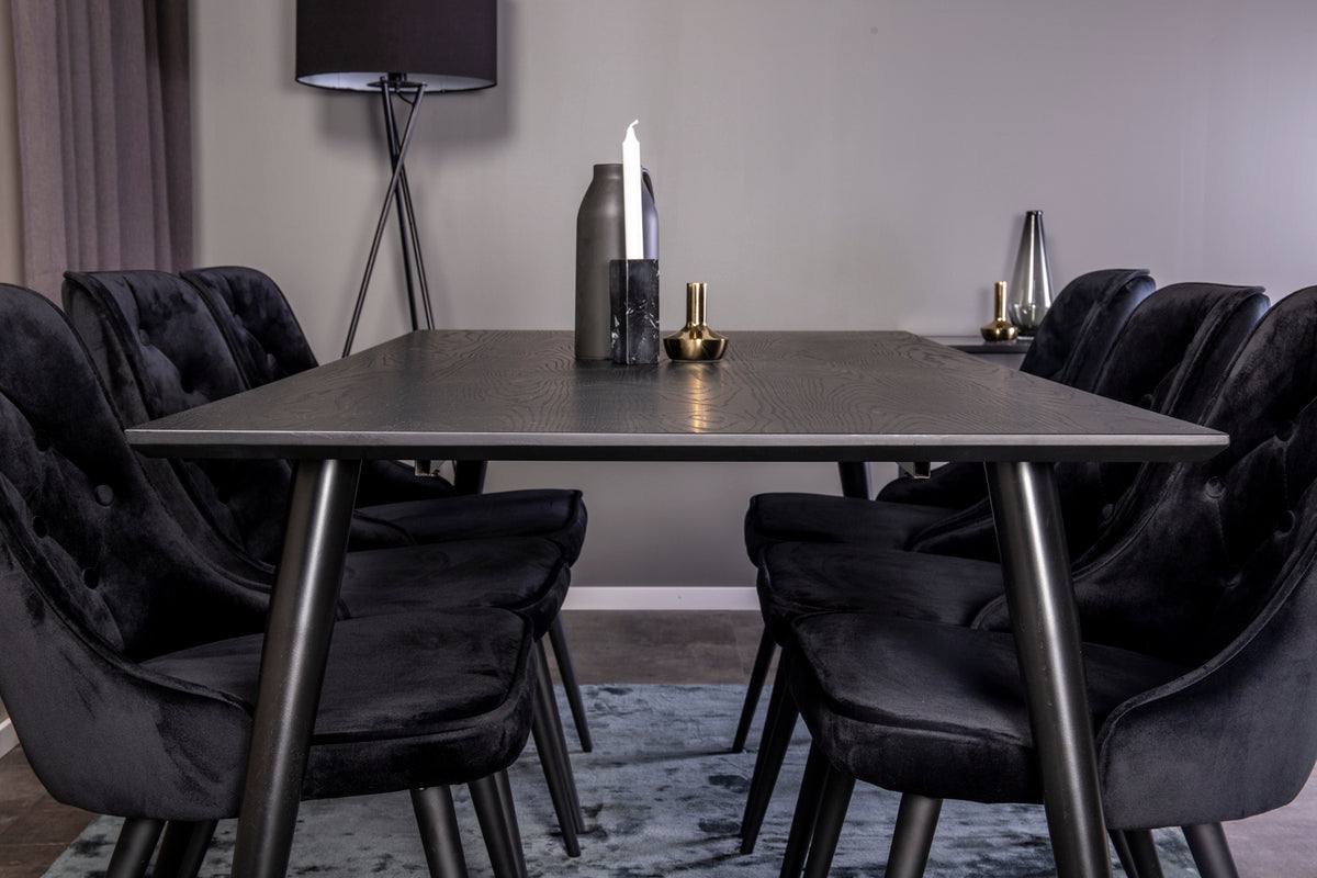 Rektangulært spisebord 180 x 90 Sort + Spisebordsstol 2-pak Sort