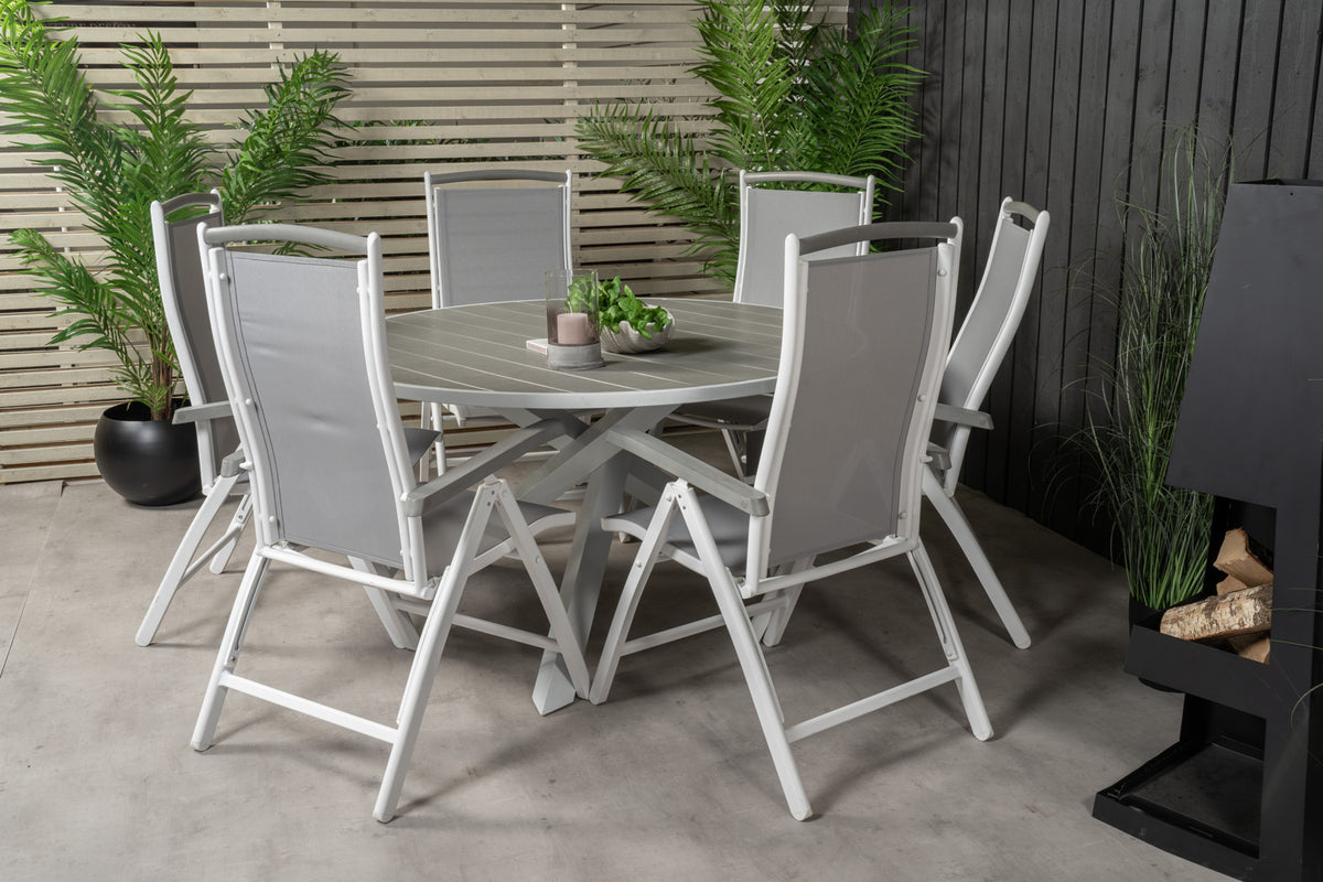 Parma & Albany Spisebord ⌀140 + Positionsstole Hvid