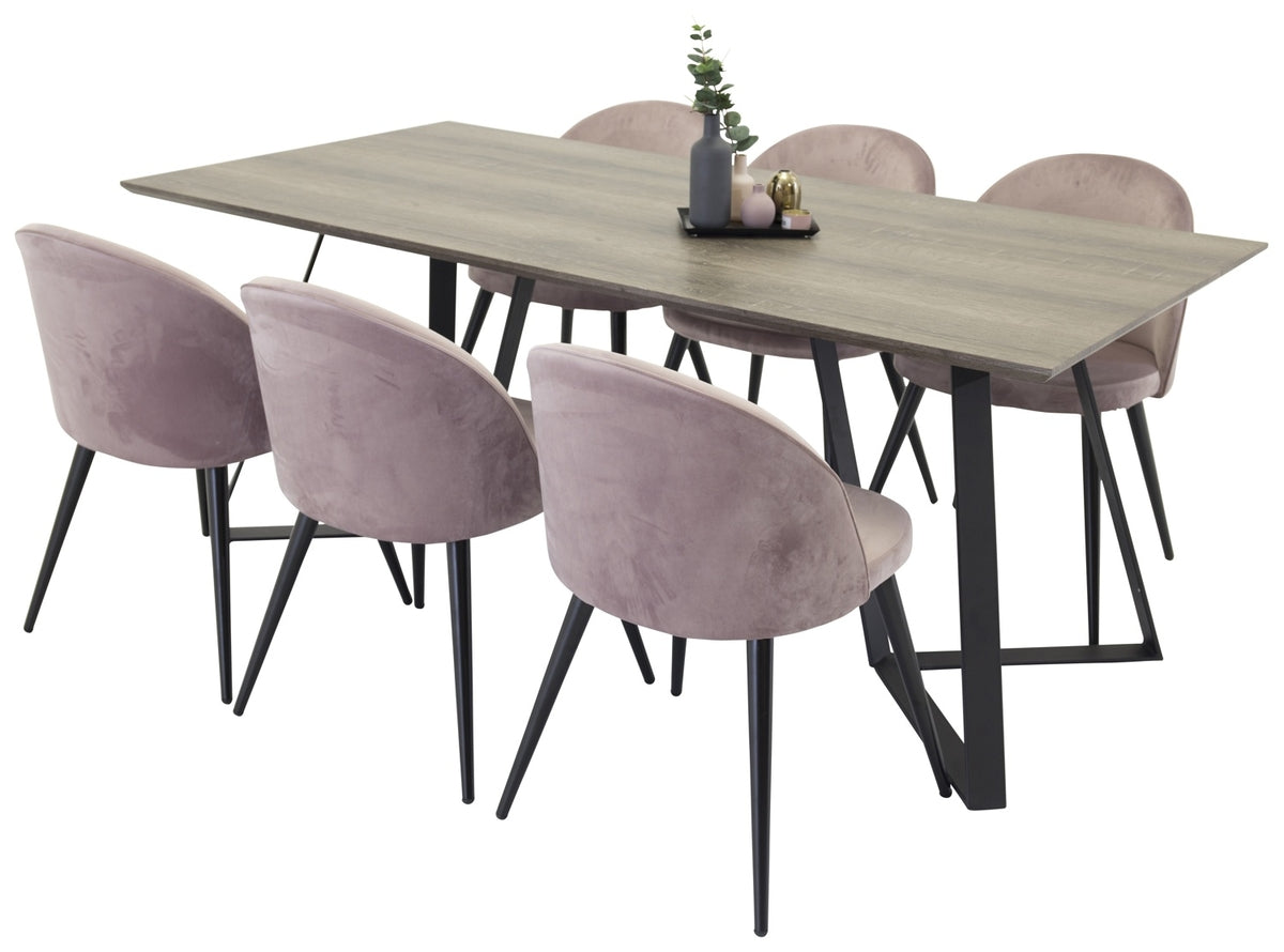 Spisebordsstol 2-pak Dusty Pink + Rektangulært spisebord 180 x 90 Natur