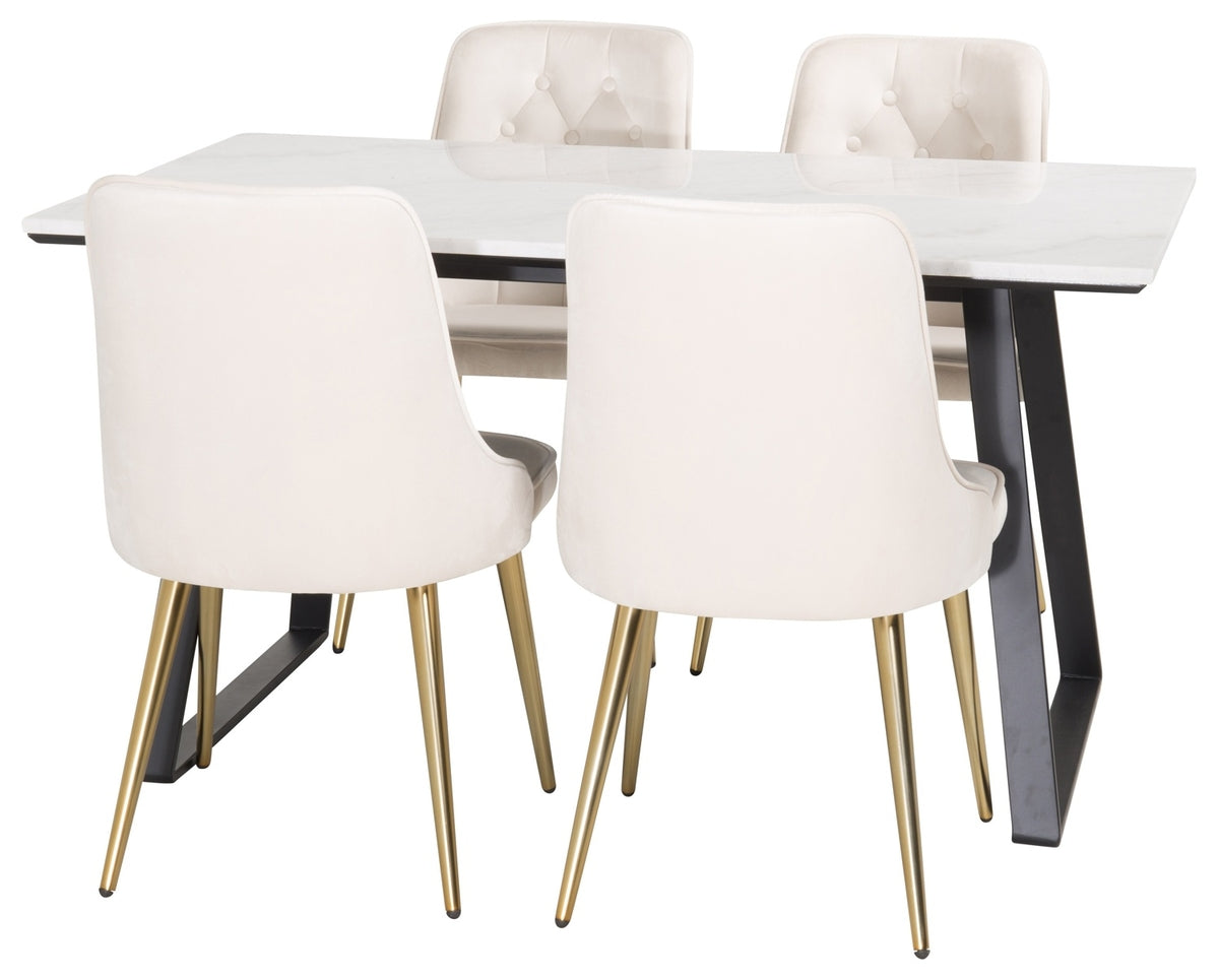 Rektangulært spisebord 140 x 90 Sort + Spisebordsstol 2-pak Beige