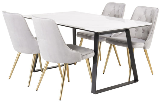 Rektangulært spisebord 140 x 90 Sort + Spisebordsstol 2-pak Grå