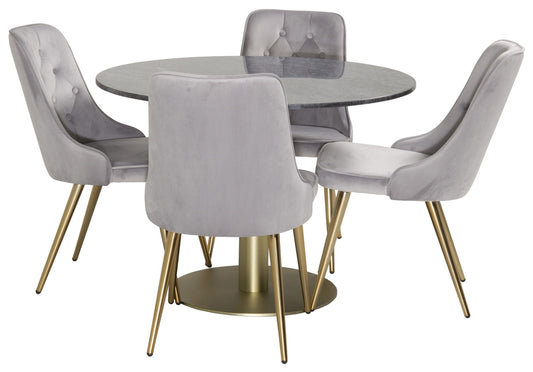 Rundt spisebord 106 Mørkegrå + Spisestol 2-pak Grå