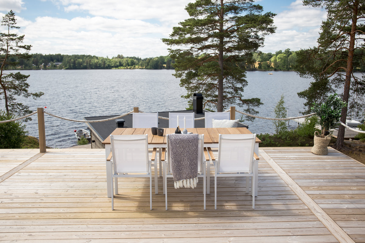 Mexico & Texas Spisebord 210x100 + Spisestole Hvid