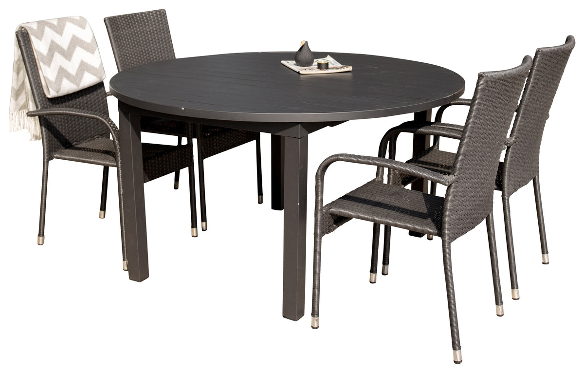 Anna & Marbella Spisestole Sort + Spisebord ⌀140