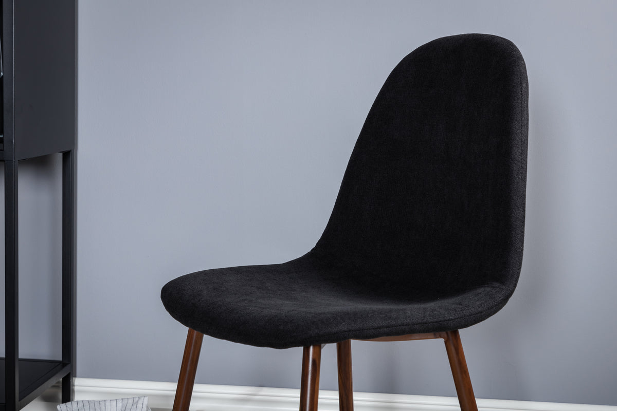 Rundt spisebord 100 valnød + Spisebordsstol 2-pak sort