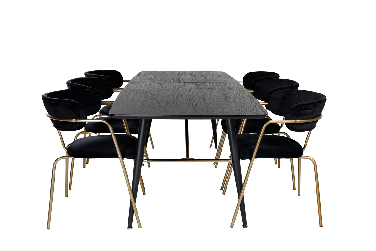 Arrow & Gold spisebordsstol 2-pak sort + rektangulært spisebord 180 x 85 sort