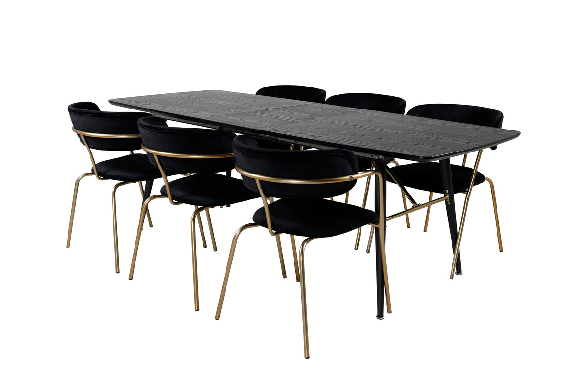 Arrow & Gold spisebordsstol 2-pak sort + rektangulært spisebord 180 x 85 sort