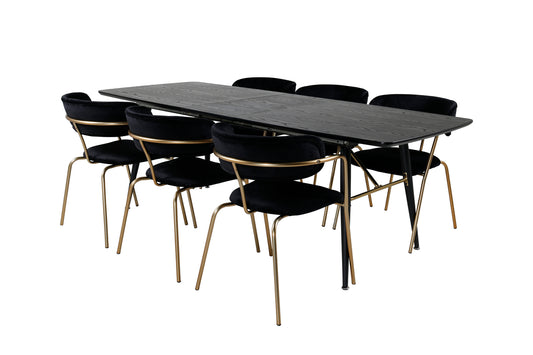 Arrow & Gold spisebordsstol 2-pak sort + rektangulært spisebord 180 x 85 sort