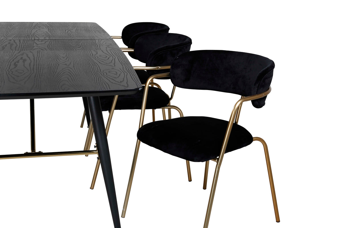 Arrow & Gold spisebordsstol 2-pak sort + rektangulært spisebord 180 x 85 sort