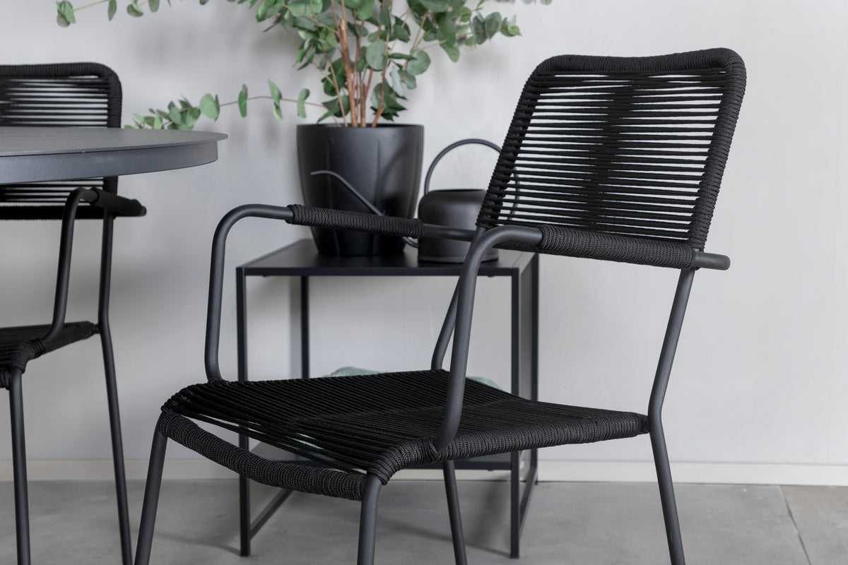 Alma & Lindos Spisebord ⌀120 + Spisestole Sort