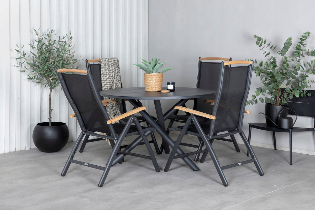 Alma & Panama Spisebord ⌀120 + Positionsstole Sort