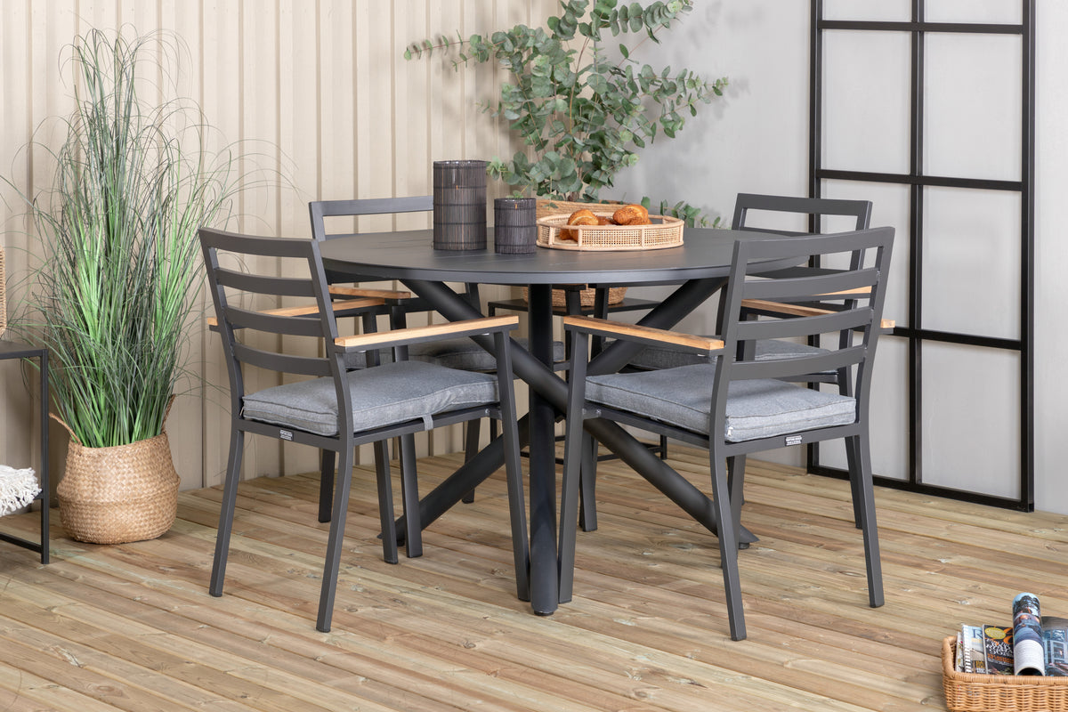 Alma & Brasilia Rundt Spisebord ⌀120 Sort + Spisebordsstol 2-pak Sort