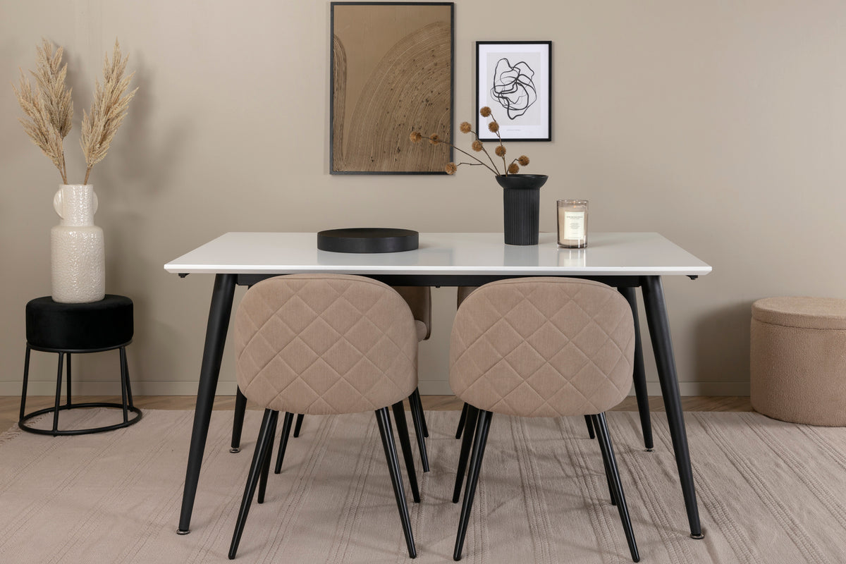 Jimmy & Velvet Rektangulært Spisebord 150 x 90 Hvid + Spisebænk 2-pak Beige