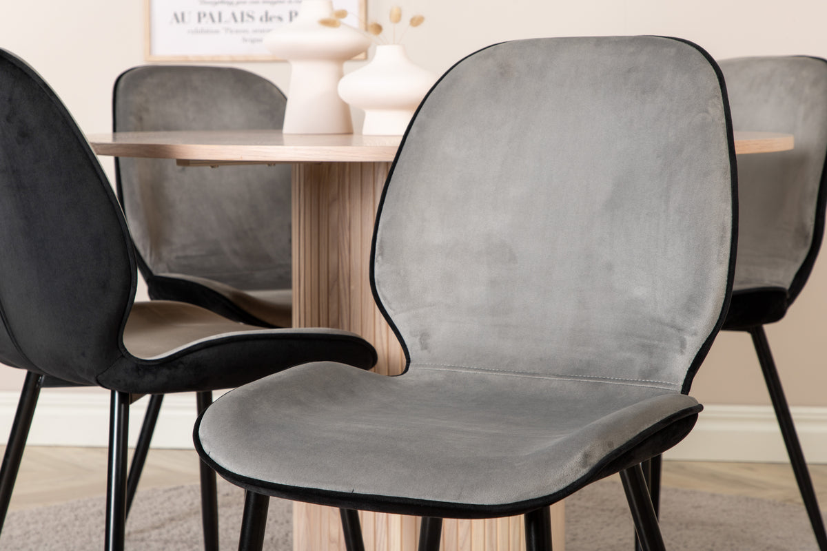 Emma & Bianca Spisebænk 2-pak Grå + Rundt Spisebord ⌀110 Hvidvask