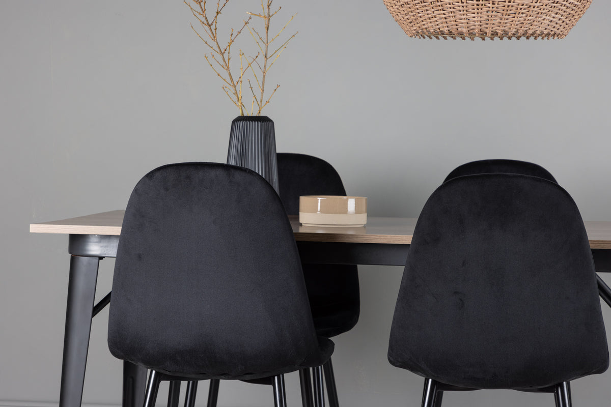 Spisebordsstol 2-pak Sort + Rektangulært Spisebord 140 x 80 Valnød