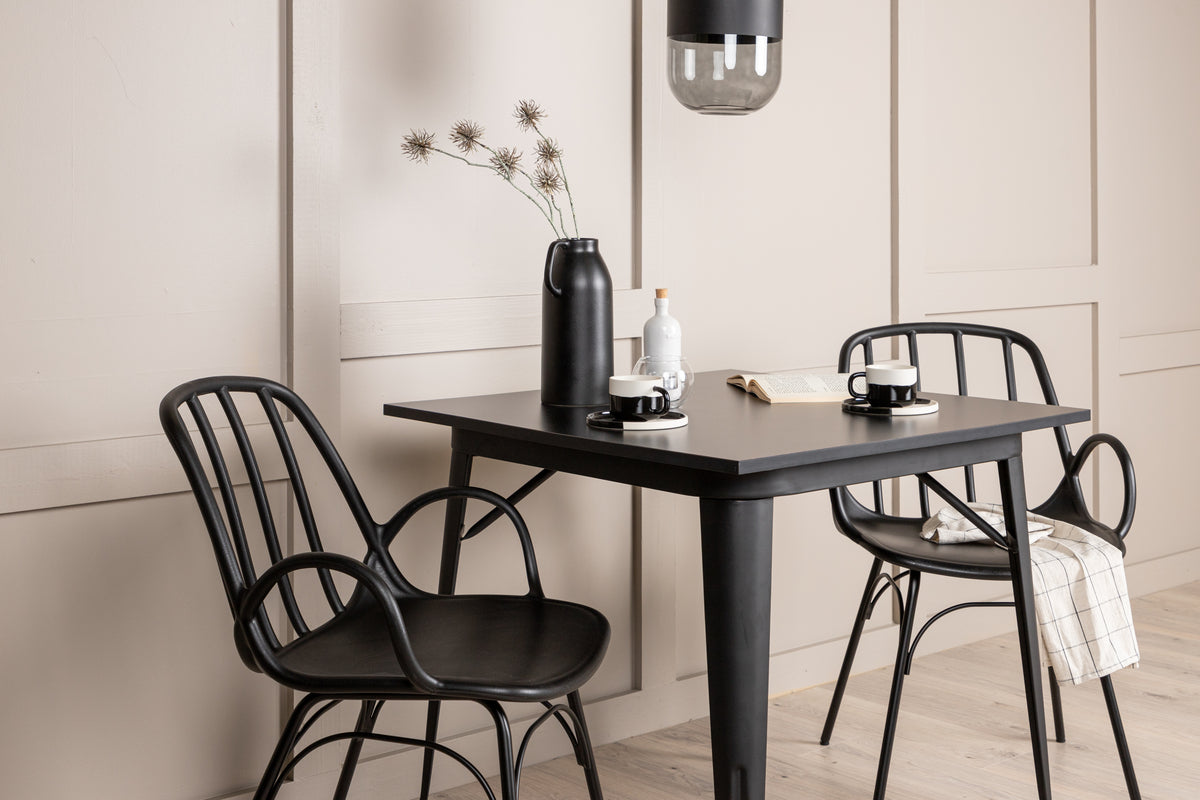 Tempe & Dyrön Rektangulært Spisebord 80 x 80 Sort + Spisebordsstol 2-pak Sort