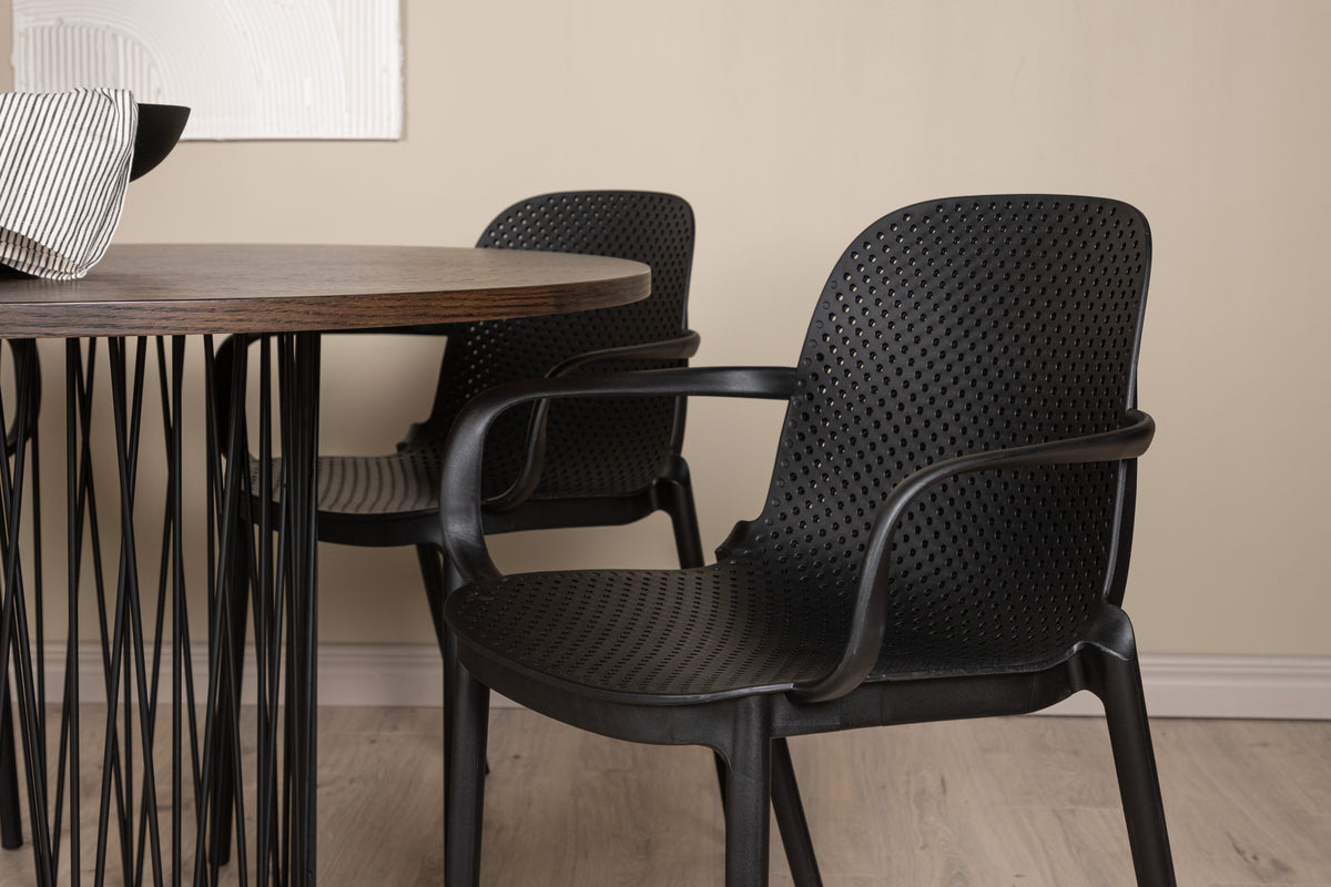 Baltimore & Stone Spisebordsstol 2-pak Sort + Rundt Spisebord ⌀120 Mocca