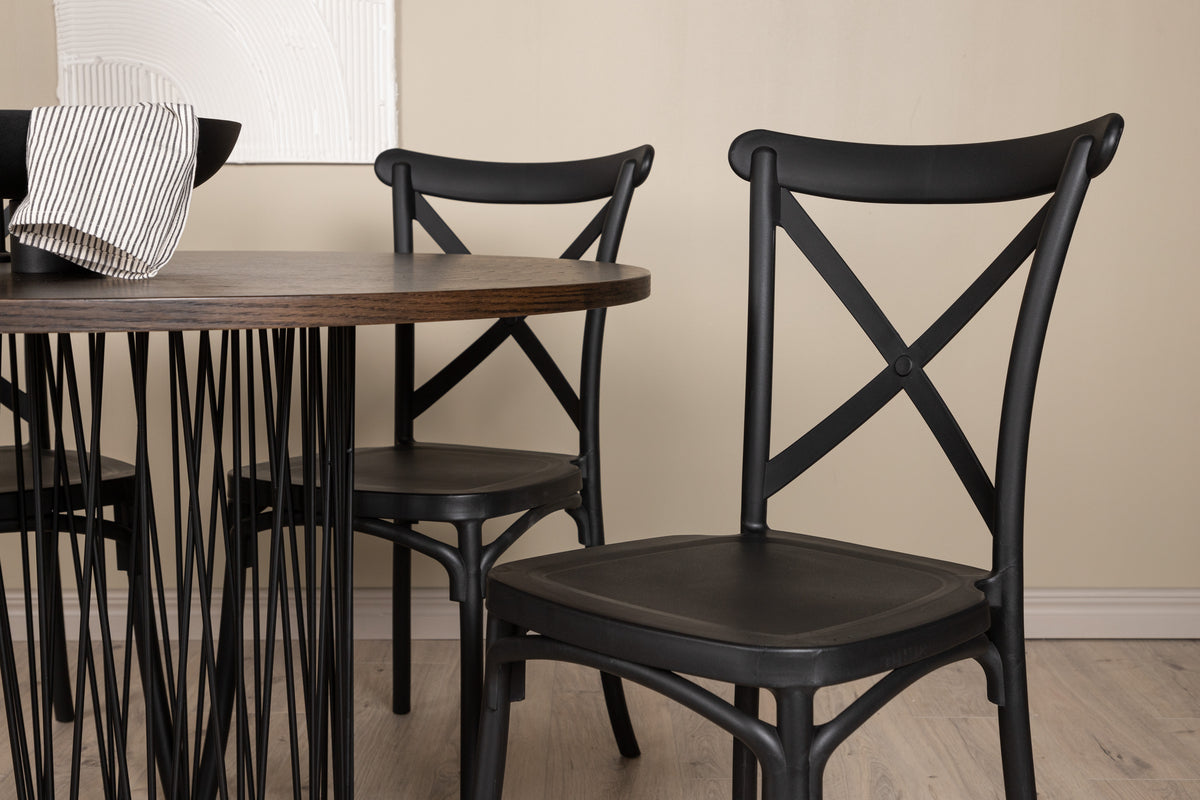 Crosett & Stone Spisebordsstol 2-pak Sort + Rundt Spisebord ⌀120 Mocca