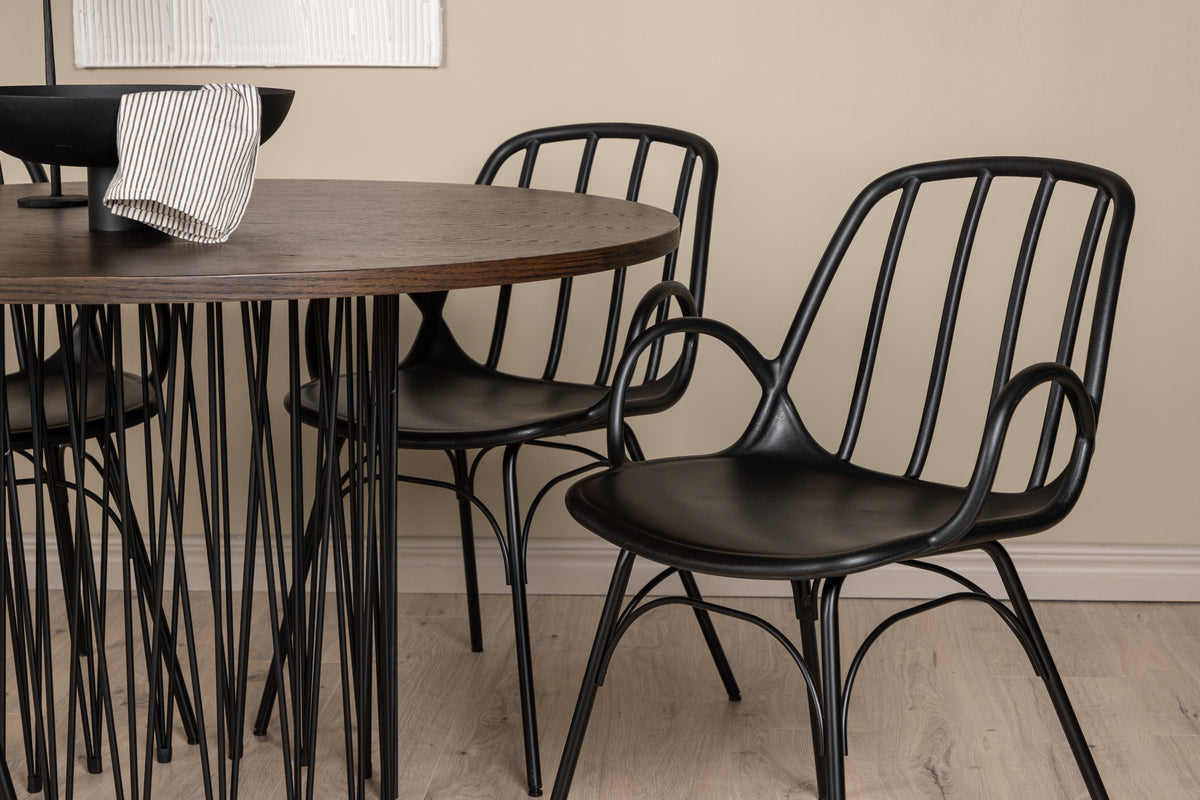Dyrön & Stone Spisebordsstol 2-pak Sort + Rundt Spisebord ⌀120 Mocca