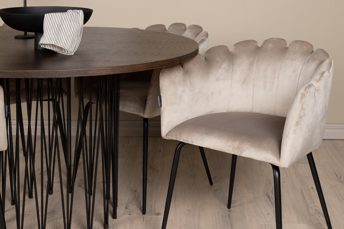 Limhamn & Stone Spisebordsstol Beige + Rundt Spisebord ⌀120 Mocca