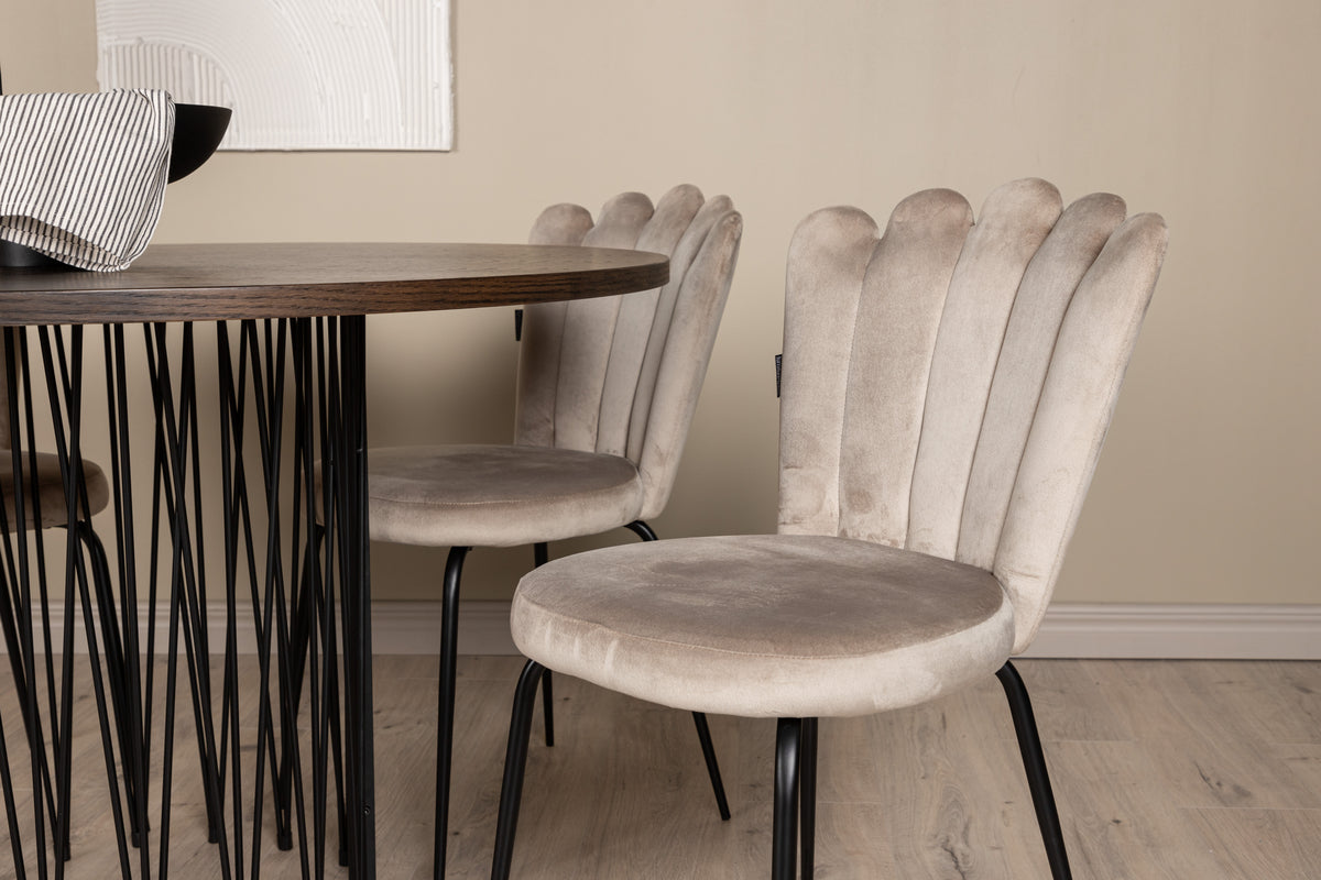 Limhamn & Stone Spisebordsstol 2-pak Beige + Rundt Spisebord ⌀120 Mocca