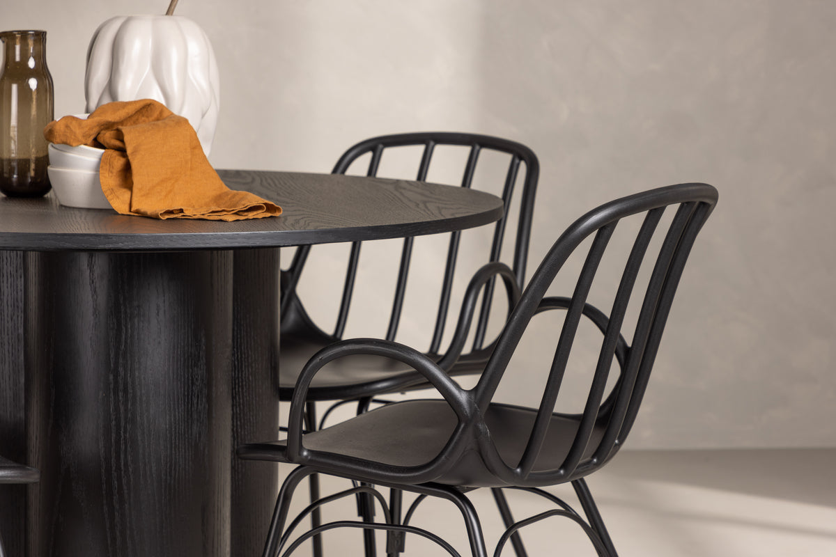 Dyrön & Olivia Spisebordsstol 2-pak Sort + Rundt Spisebord ⌀110 Sort