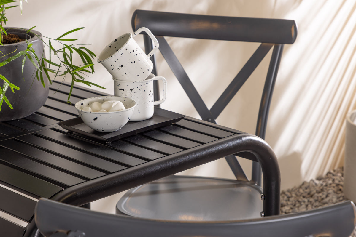 Cafébord 70 x 70 Sort + Spisebordsstol 2-pak Mørkegrå