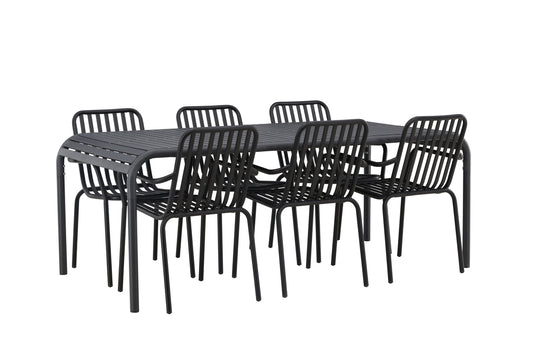 Borneo & Peking Rektangulært Spisebord 100 x 200 Antracit + Spisestole 2-pak Sort