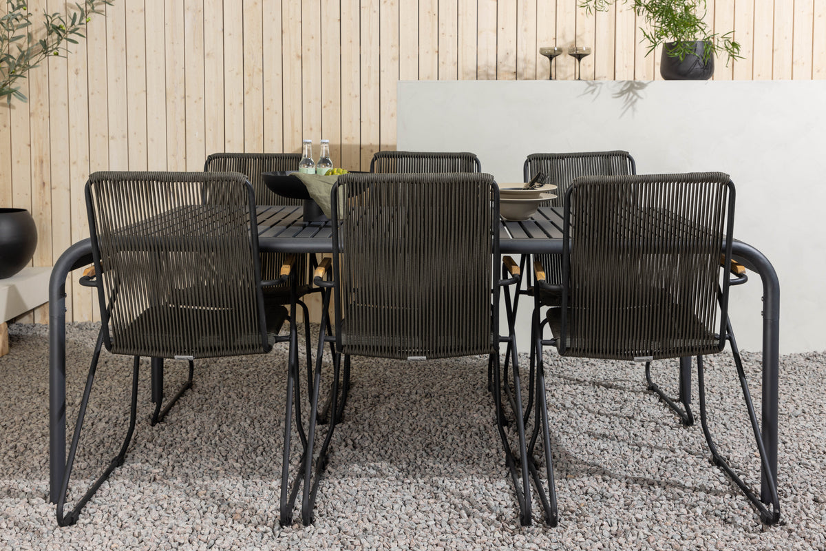 Borneo & Bois Rektangulært Spisebord 200 x 100 Sort + Spisebordsstole 2-pak Mørkegrå