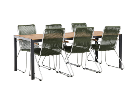 Break & Bois Rektangulært Spisebord 205x90x74 Natur + Spisestole Grøn