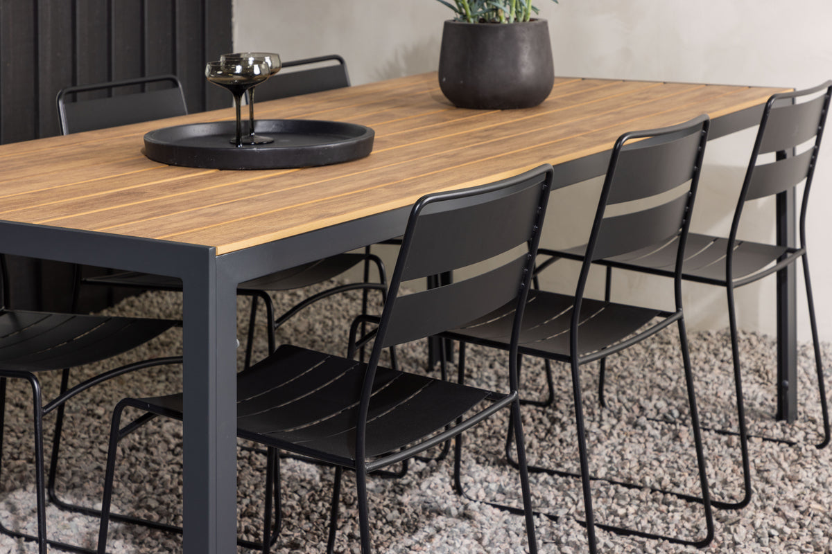 Lina & Break Spisebordsstole Sort + Rektangulært Spisebord 205x90x74 Natur
