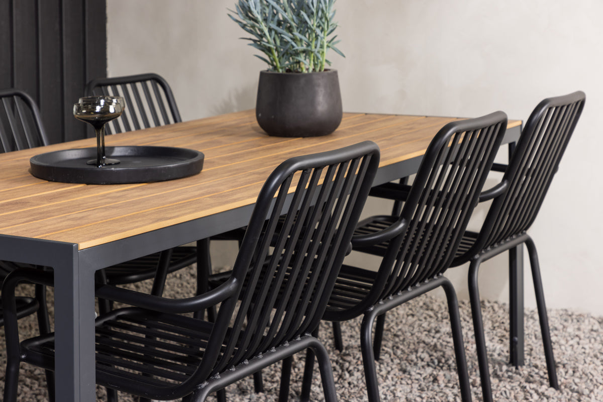 Rektangulært spisebord 205 x 90 Natur + Spisebordsstol 2-pak Sort