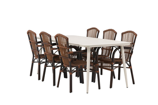 Lina & Galera Rektangulært Spisebord 200 x 90 Beige + Spisestole Brun