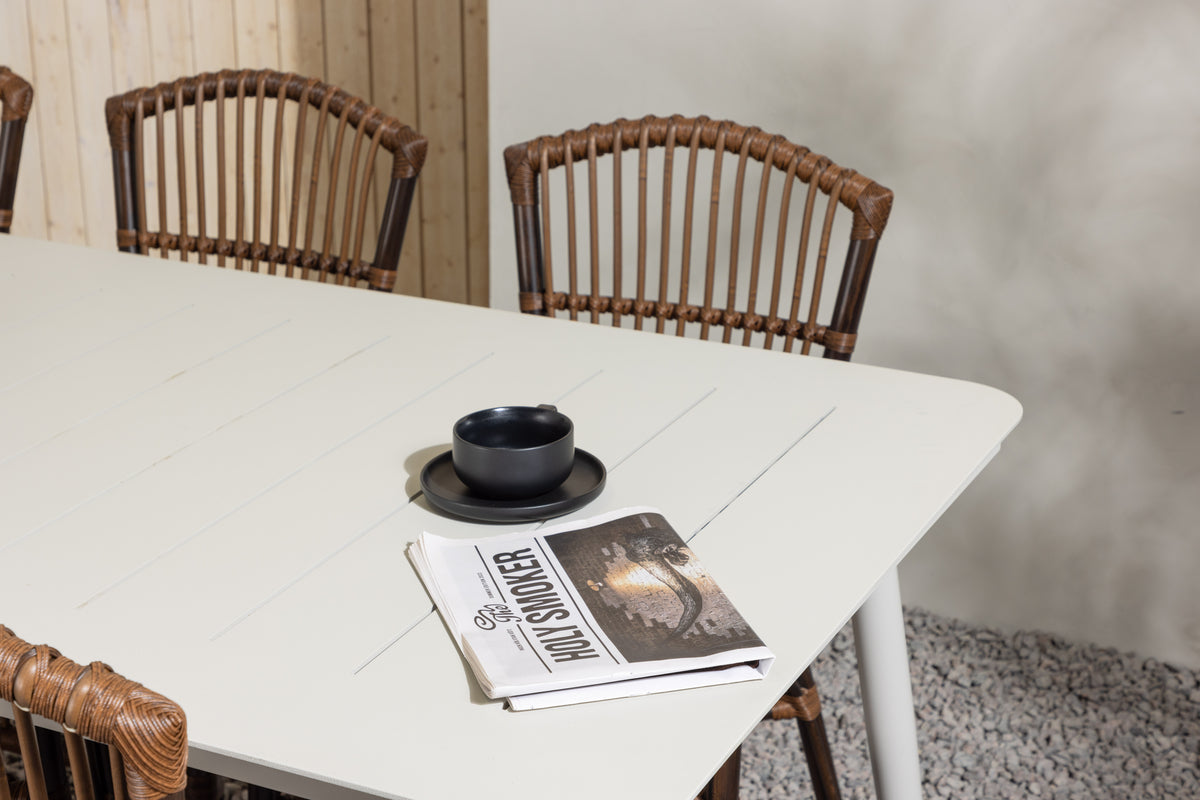 Lina & Galera Rektangulært Spisebord 200 x 90 Beige + Spisestole Brun