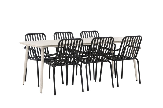 Lina & Peking Rektangulært Spisebord 90 x 200 Beige + Spisestole 2-pak Sort