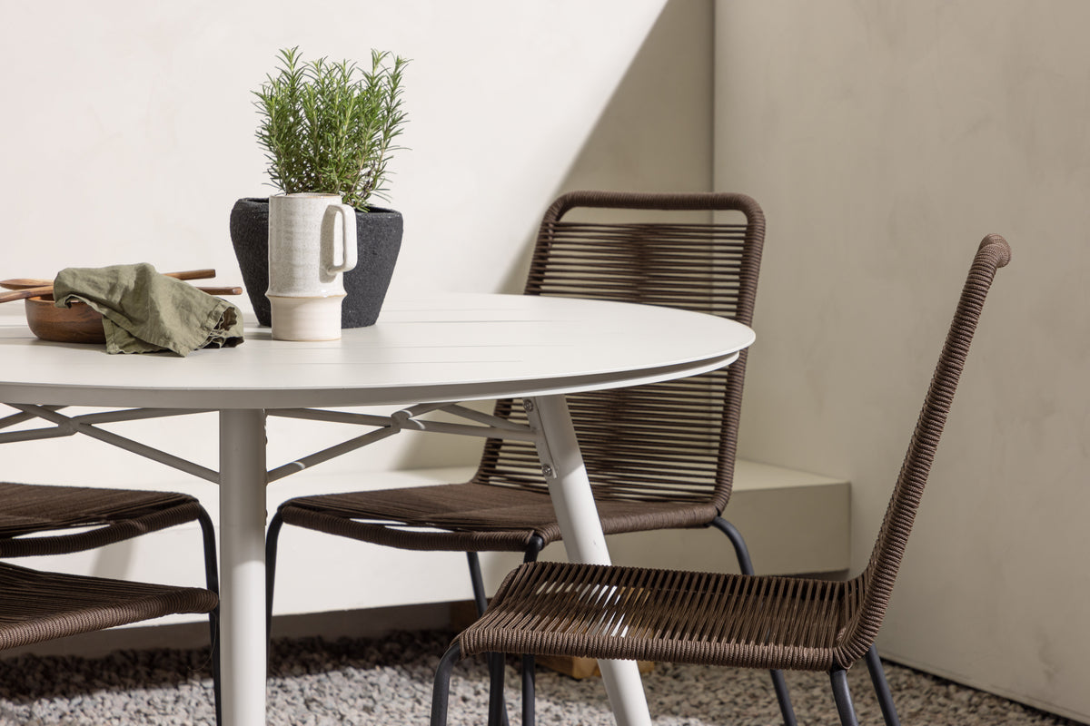 Lina & Lindos Rundt Spisebord ø120 Beige + Spisestole Brun